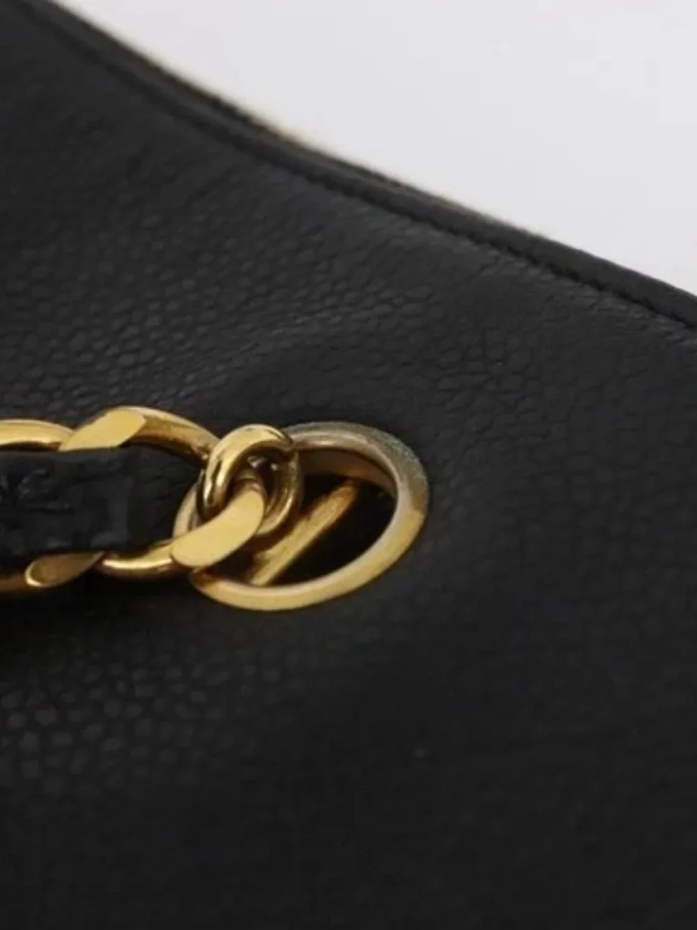 CHANEL COCO Mark Chain Tote Bag Grained Calf Skin Black CC Auth MY307